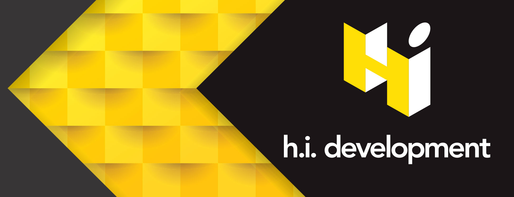 h.i. development logo and abstract yellow black background